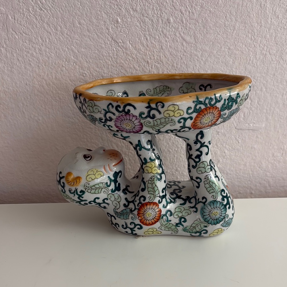 Decorative Hand-Painted Floral Ceramic Bowl in Multicolor